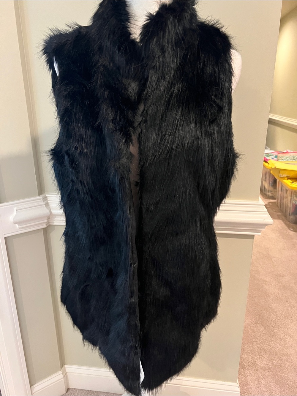 White House Black Market Black Faux Fur Vest NWOT